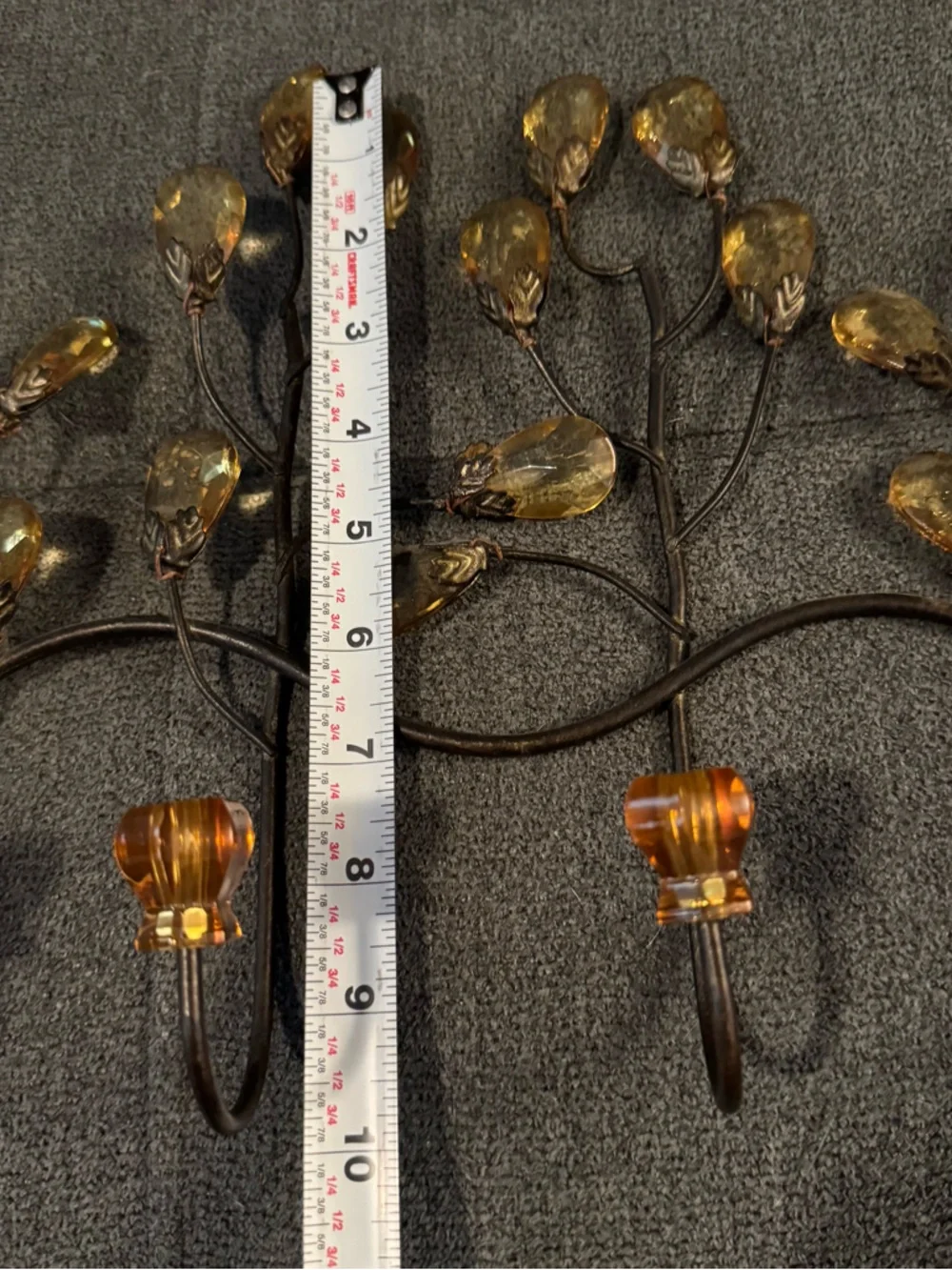 Metal Wall Plaque Coat Hat Towel Hook With Amber Acrylic Crystal Knobs 4 Hook